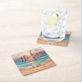 Pink Ocean Beach Sunny Watercolor Sommer Party Rechteckiger Pappuntersetzer (Vor Ort)