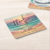 Pink Ocean Beach Sunny Watercolor Sommer Party Rechteckiger Pappuntersetzer (angewinkelt)