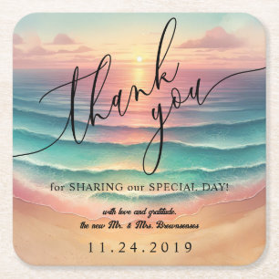 Pink Ocean Beach Sunny Watercolor Sommer Party Rechteckiger Pappuntersetzer