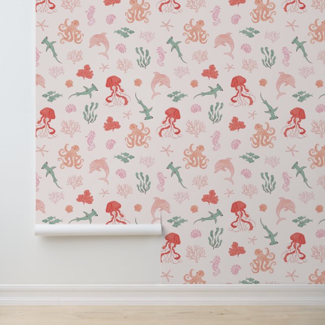 Pink Ocean Creatures Girl's Room Tapete (Anwendung)