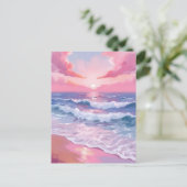 Pink Ocean Shore Beach Malerei Postkarte (Stehend Vorderseite)