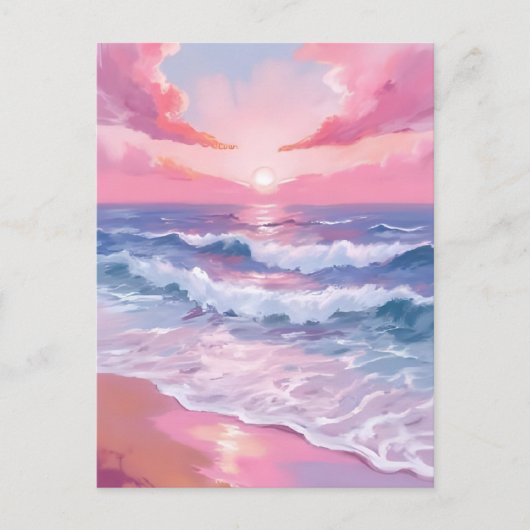 Pink Ocean Shore Beach Malerei Postkarte (Vorderseite)