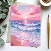 Pink Ocean Shore Beach Malerei Postkarte