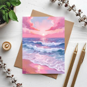 Pink Ocean Shore Beach Malerei Postkarte