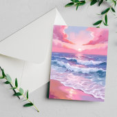 Pink Ocean Shore Beach Malerei Postkarte