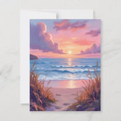 Pink Ocean Sunset Beach Watercolor Painting Card (Vorderseite)