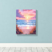 Pink Ocean Sunset Beach Watercolor Painting Leinwanddruck (Insitu (Holzboden))