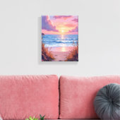 Pink Ocean Sunset Beach Watercolor Painting Leinwanddruck (Insitu (Wohnzimmer))