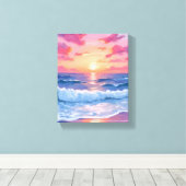Pink Ocean Waves Sunset Watercolor Leinwanddruck (Insitu (Holzboden))