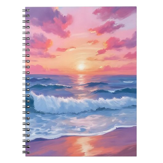 Pink Ocean Waves Sunset Watercolor Notizblock (Vorderseite)
