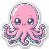 Pink Octopus Custom-Cut Vinyl Stickers Aufkleber (Vorderseite)
