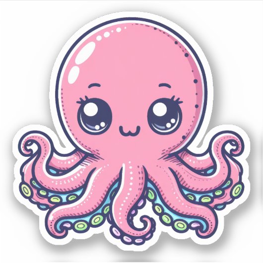 Pink Octopus Custom-Cut Vinyl Stickers Aufkleber (Vorderseite)