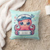 Pink Octopus Holtname-Zeichen Kissen (Decke)