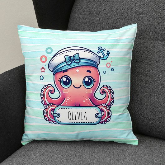 Pink Octopus Holtname-Zeichen Kissen