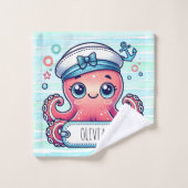 Pink Octopus Holtname-Zeichen Waschlappen (Waschlappen)