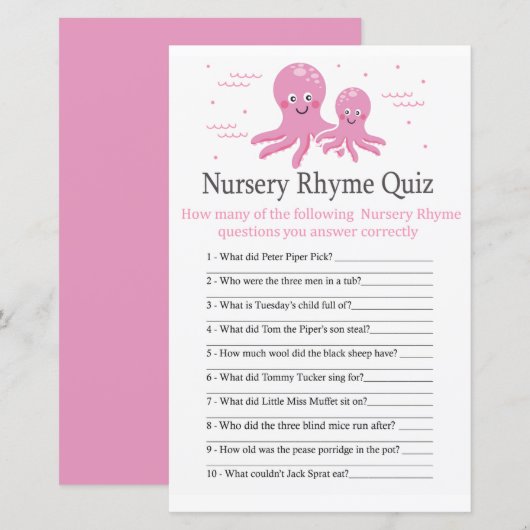 Pink Octopus Kinderzimmer Rhyme Quiz Kinderduschen (Vorne/Hinten)