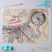 Pink Octopus Kraken Vintag Map Compass Seidenpapier (Basteln)