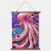 Pink Octopus Wandteppich Mit Holzrahmen (Vorderseite)