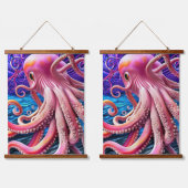 Pink Octopus Wandteppich Mit Holzrahmen (Doppelt)