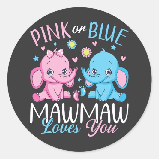 Pink oder blau Mawmaw Lieben Sie Elephant Baby Runder Aufkleber (Vorderseite)