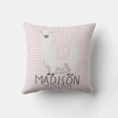 Pink & Off-White Llama Birth Stats Throw Kissen (Rückseite)