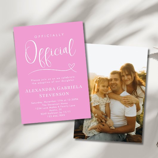 Pink Officially Official Adoption Day Party Photo Einladung