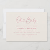 Pink Oh Baby Heart Calligraphy Simple Baby Show Einladung (Vorderseite)