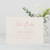 Pink Oh Baby Heart Calligraphy Simple Baby Show Einladung (Stehend Vorderseite)