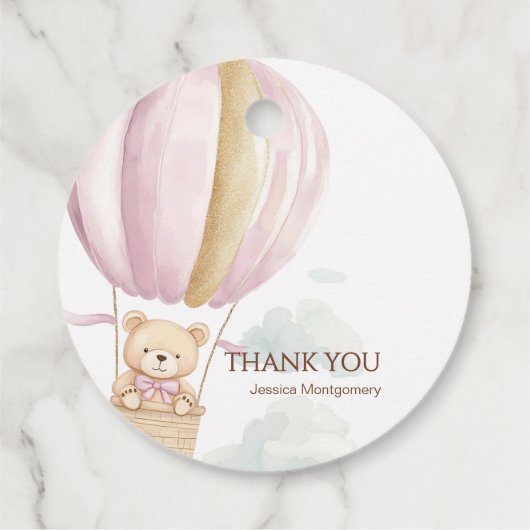 Pink Oh Baby Script Bear in Hot Air Ballon Dusche Geschenkanhänger (Rückseite)