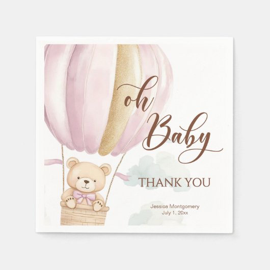 Pink Oh Baby Script Bear in Hot Air Balloon Shower Serviette (Vorderseite)