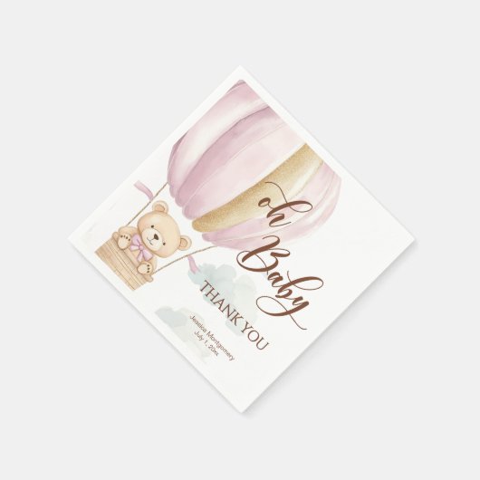 Pink Oh Baby Script Bear in Hot Air Balloon Shower Serviette (Ecke)