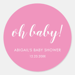 Pink Oh Baby Shower Classic Round Sticker