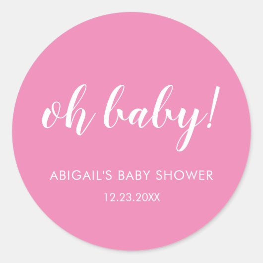 Pink Oh Baby Shower Classic Round Sticker (Vorderseite)