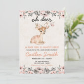 Pink Oh Deer Baby Dusche Blumenladen Einladung (Stehend Vorderseite)