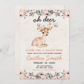 Pink Oh Deer Baby Dusche Blumenladen Einladung (Vorne/Hinten)