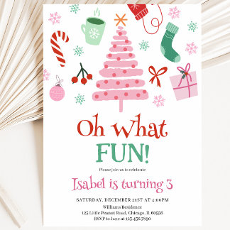 Pink Oh, was Spaß Weihnachten Geburtstagsparty Einladung