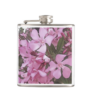 Pink Oleander Rose Laurel Schwarze Kontur Kunst Flachmann