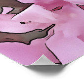 Pink Oleander Rose Laurel Schwarze Kontur Kunst Poster (Ecke)