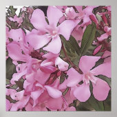 Pink Oleander Rose Laurel Schwarze Kontur Kunst Poster (Vorne)