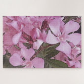 Pink Oleander Rose Laurel Schwarze Kontur Kunst Puzzle (Horizontal)