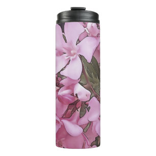 Pink Oleander Rose Laurel Schwarze Kontur Kunst Thermosbecher