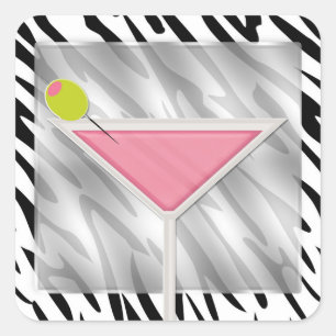 Pink Olive Martini Cocktail Zebradruck Geburtstag Quadratischer Aufkleber