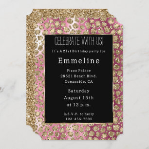 Pink Ombre Black Glam Glitzer Leopard Einladung