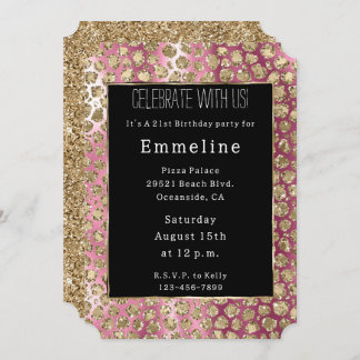 Pink Ombre Black Glam Glitzer Leopard Einladung