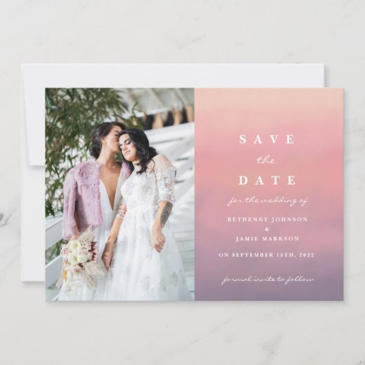 Pink Ombre Boho Save the Date Minimalistisch Dankeskarte (Vorderseite)