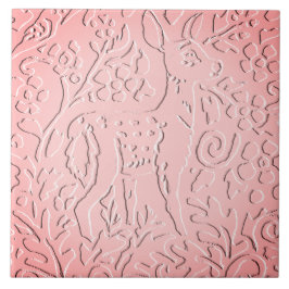 Pink Ombre Deer Fawn Woodland Embossed Floral Fliese