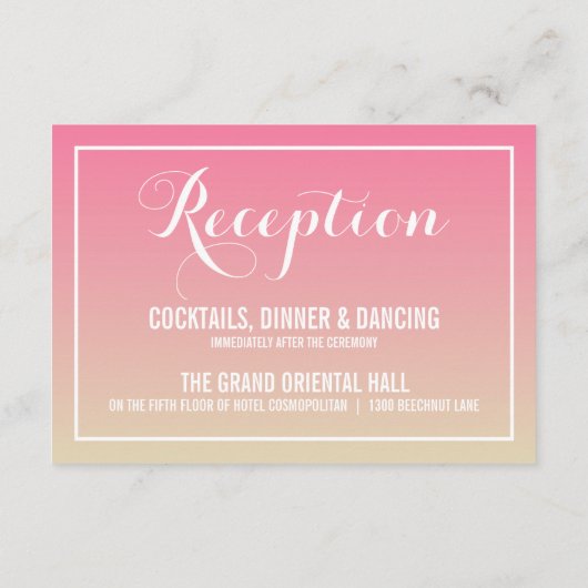 Pink Ombre Elegante Script Empfang Card Begleitkarte (Rückseite)