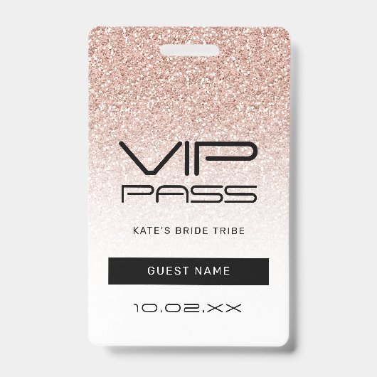 Pink Ombre Glitzer Bachelorette VIP Pass Lanyard Ausweis (Vorderseite)