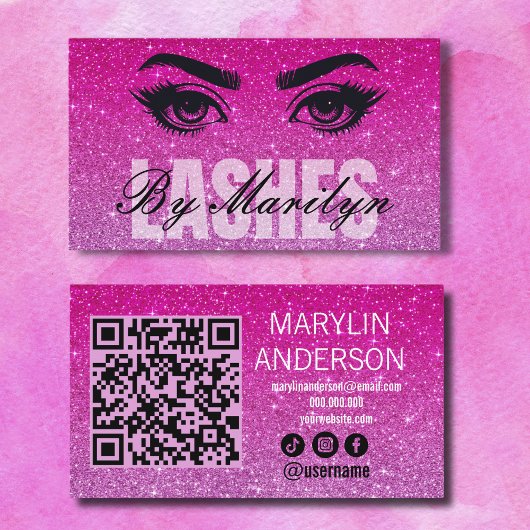 Pink Ombre Glitzer Lash Techniker Scann QR Code Visitenkarte