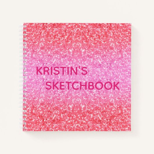 Pink Ombre Glitzer Monogram Sketchbook Notizblock (Vorderseite)
